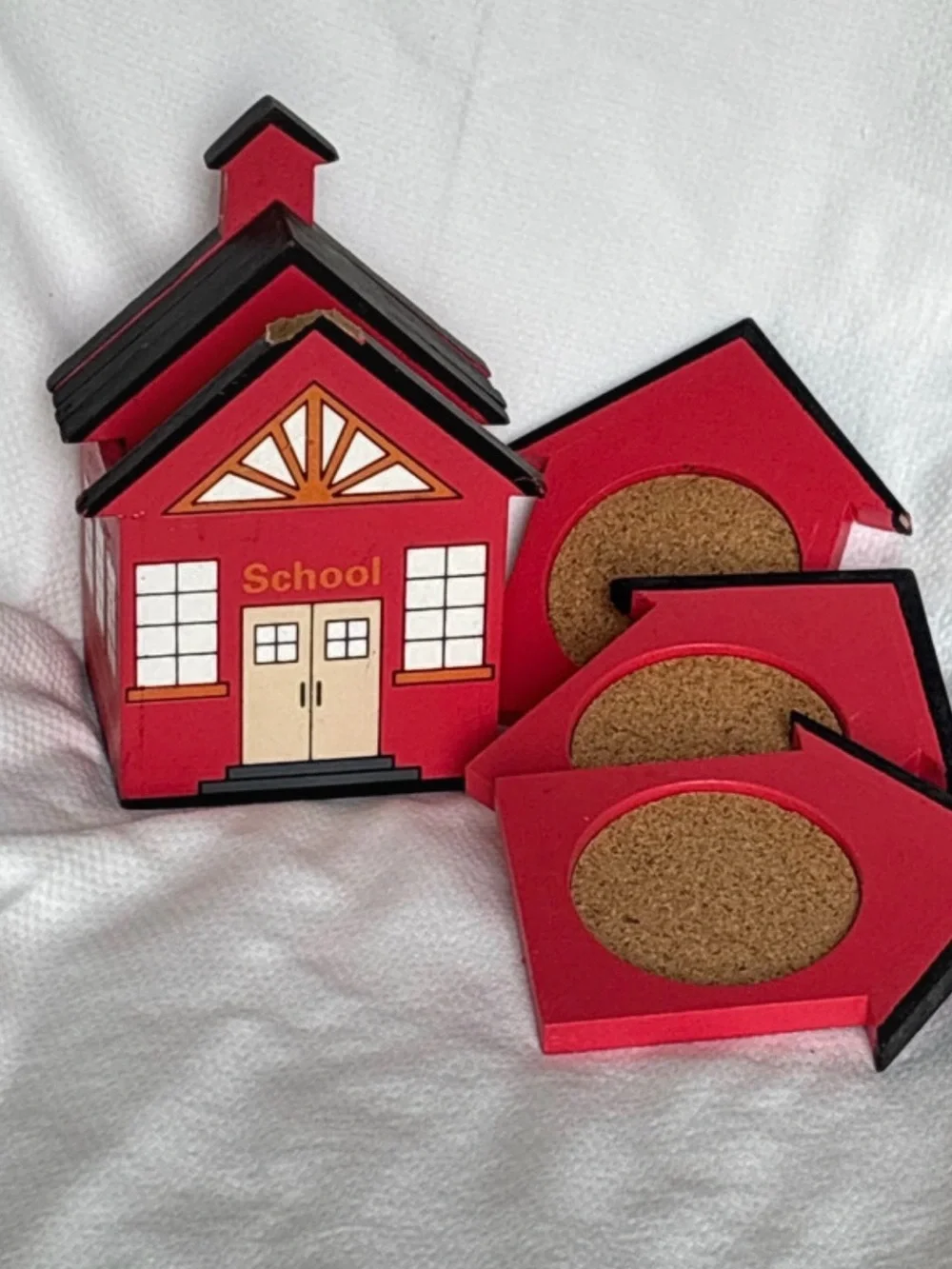 Teachers are Special Red Schoolhouse Coaster Set with Holder - Home or Classroom